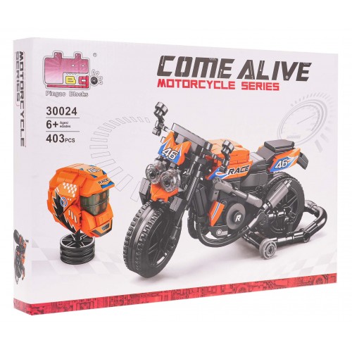 Oranžová sada stavebních kostek na motorku 403 ks.