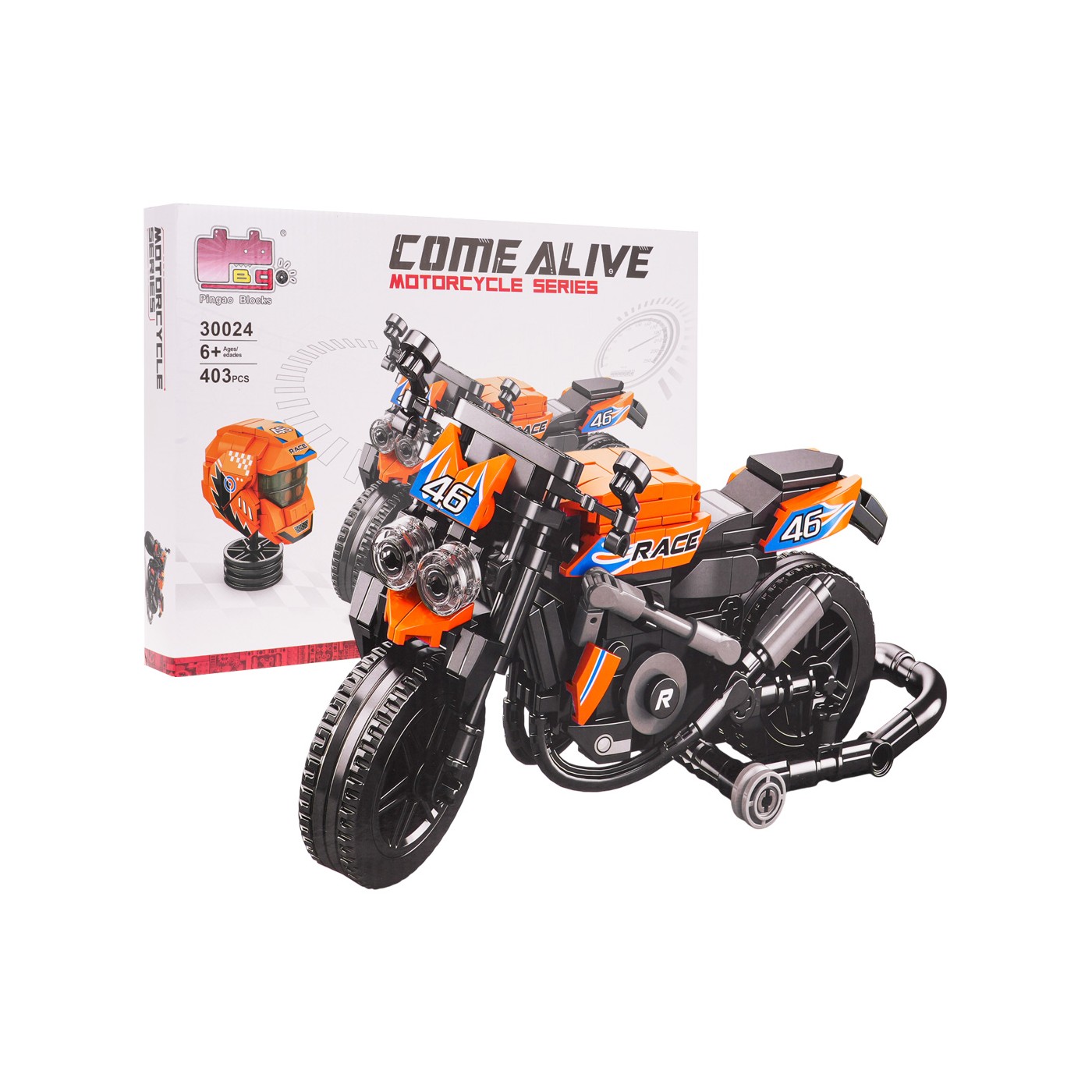 Oranžová sada stavebních kostek na motorku 403 ks.