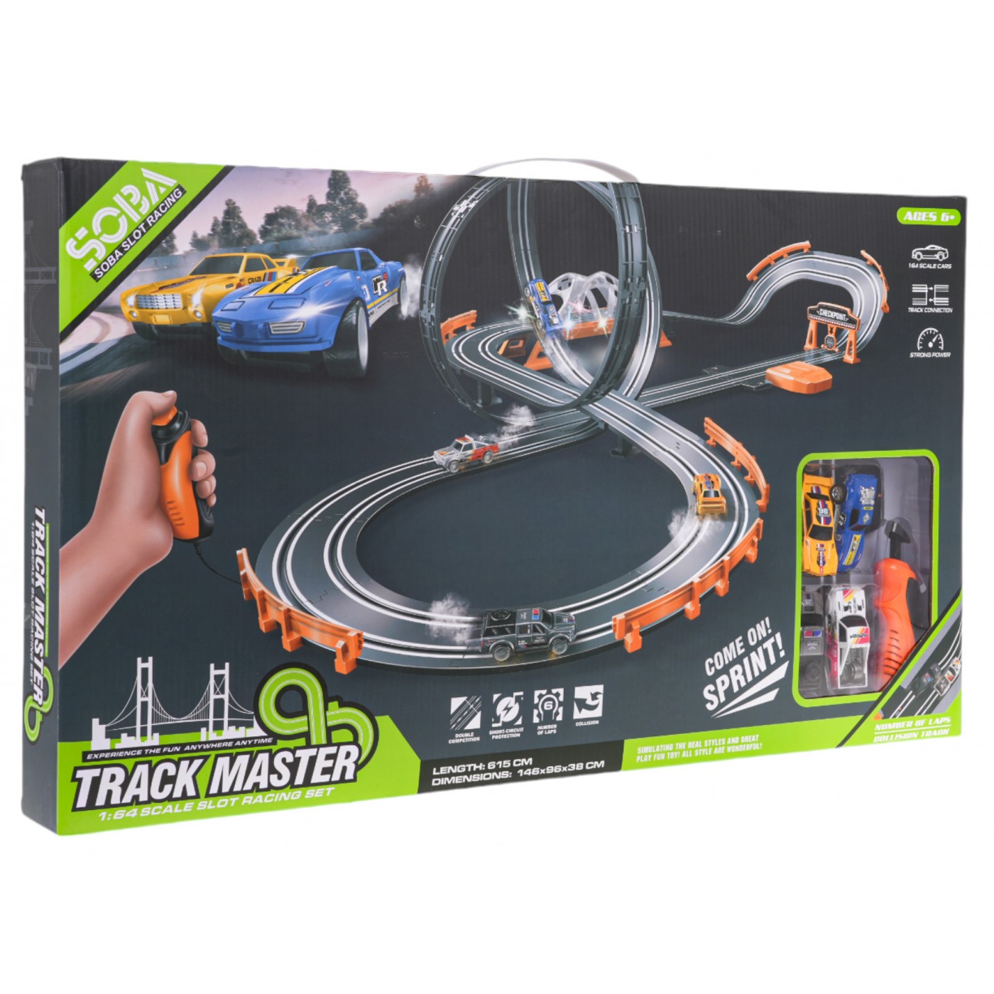 TRACK MASTER Závodní dráha s podsvícením + příslušenství 615cm