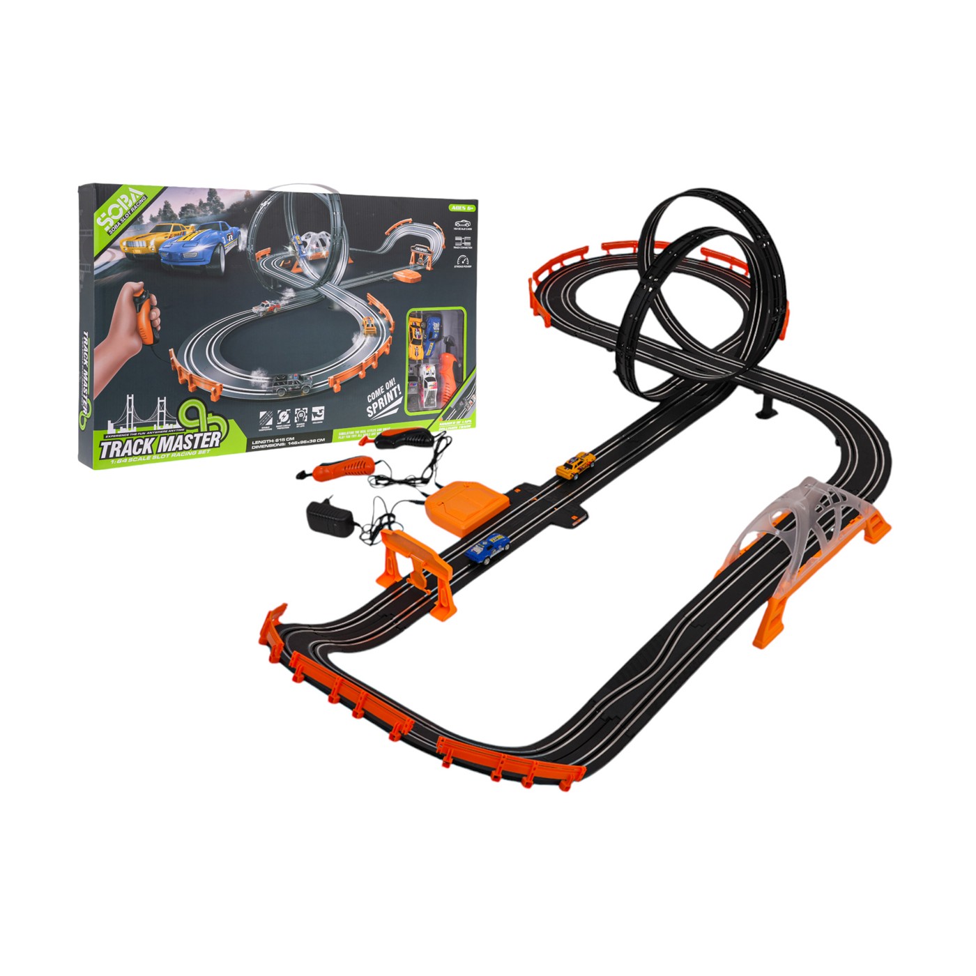 TRACK MASTER Závodní dráha s podsvícením + příslušenství 615cm