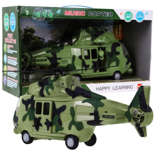 Vojenská dětská helikoptéra 3+ světle zelená + interaktivní zvuky světla + pohyblivé prvky