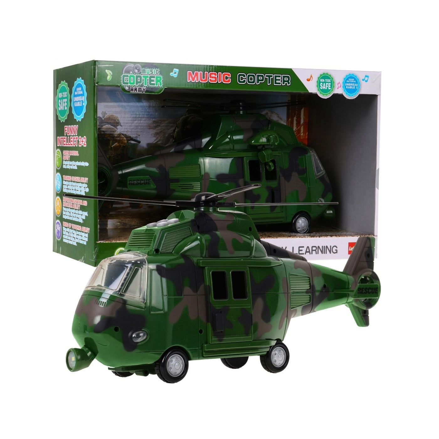 Vojenská helikoptéra se zvuky zelená