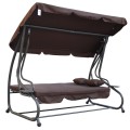Rodinná zahradní houpačka se stříškou čokoládová+ Textil 2x1 + Nastavitelné sezení + Matrace + 2 Držáky na nápoje