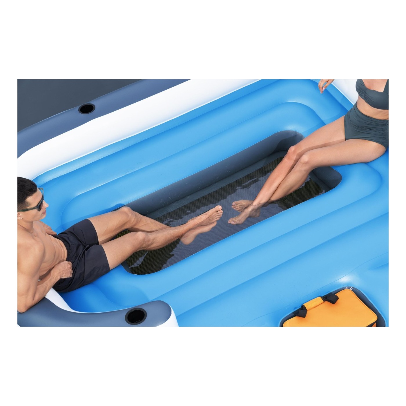 Velký ležák na plavání pro 6 oso BESTWAY 373x264x73cm + Kšilt + Termo taška + Sítkované dno + Opěradla