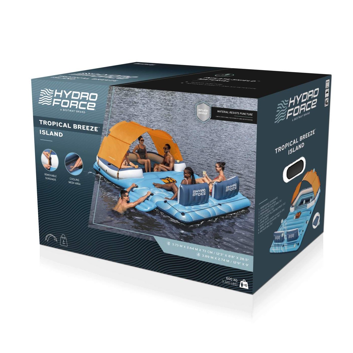 Velký ležák na plavání pro 6 oso BESTWAY 373x264x73cm + Kšilt + Termo taška + Sítkované dno + Opěradla