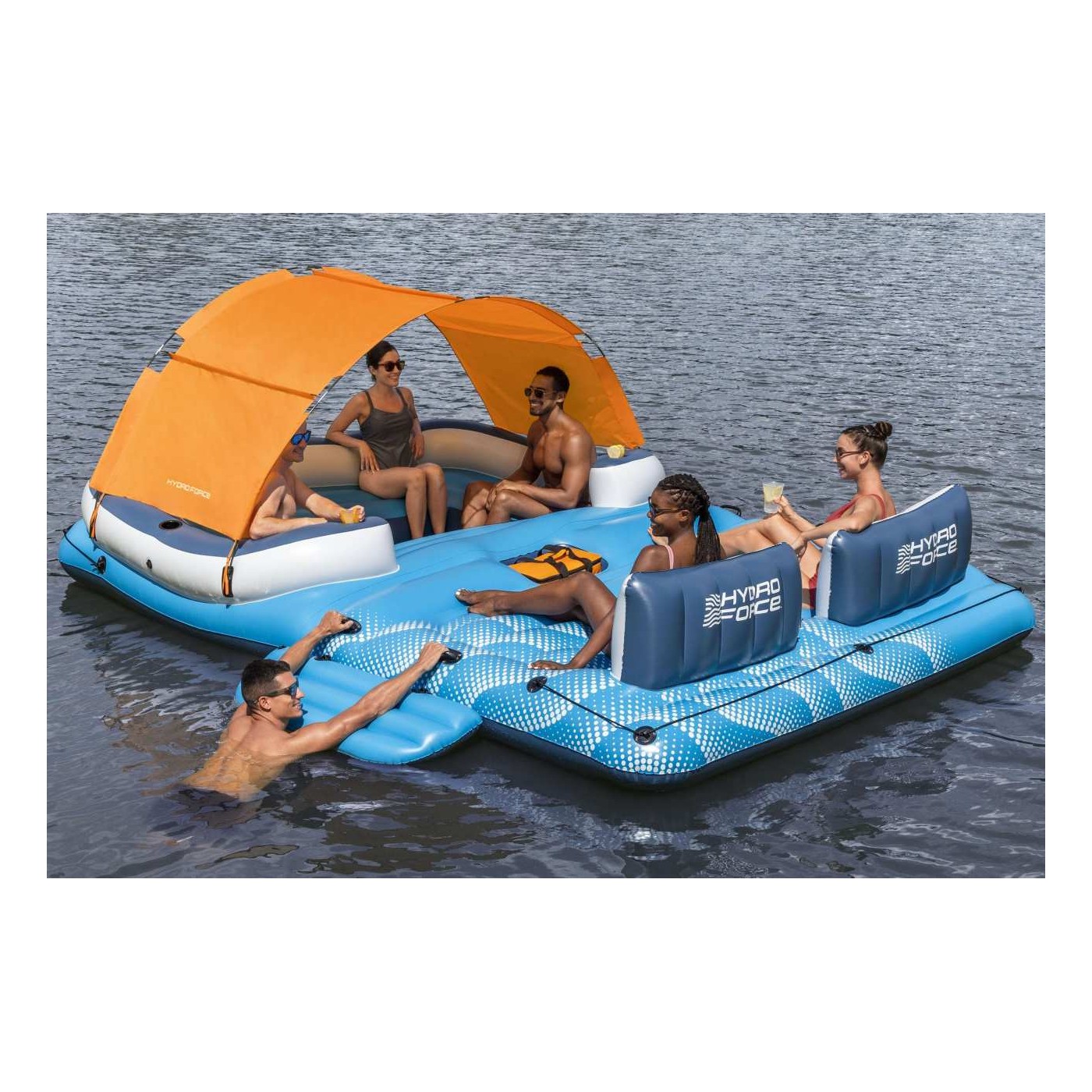 Velký ležák na plavání pro 6 oso BESTWAY 373x264x73cm + Kšilt + Termo taška + Sítkované dno + Opěradla