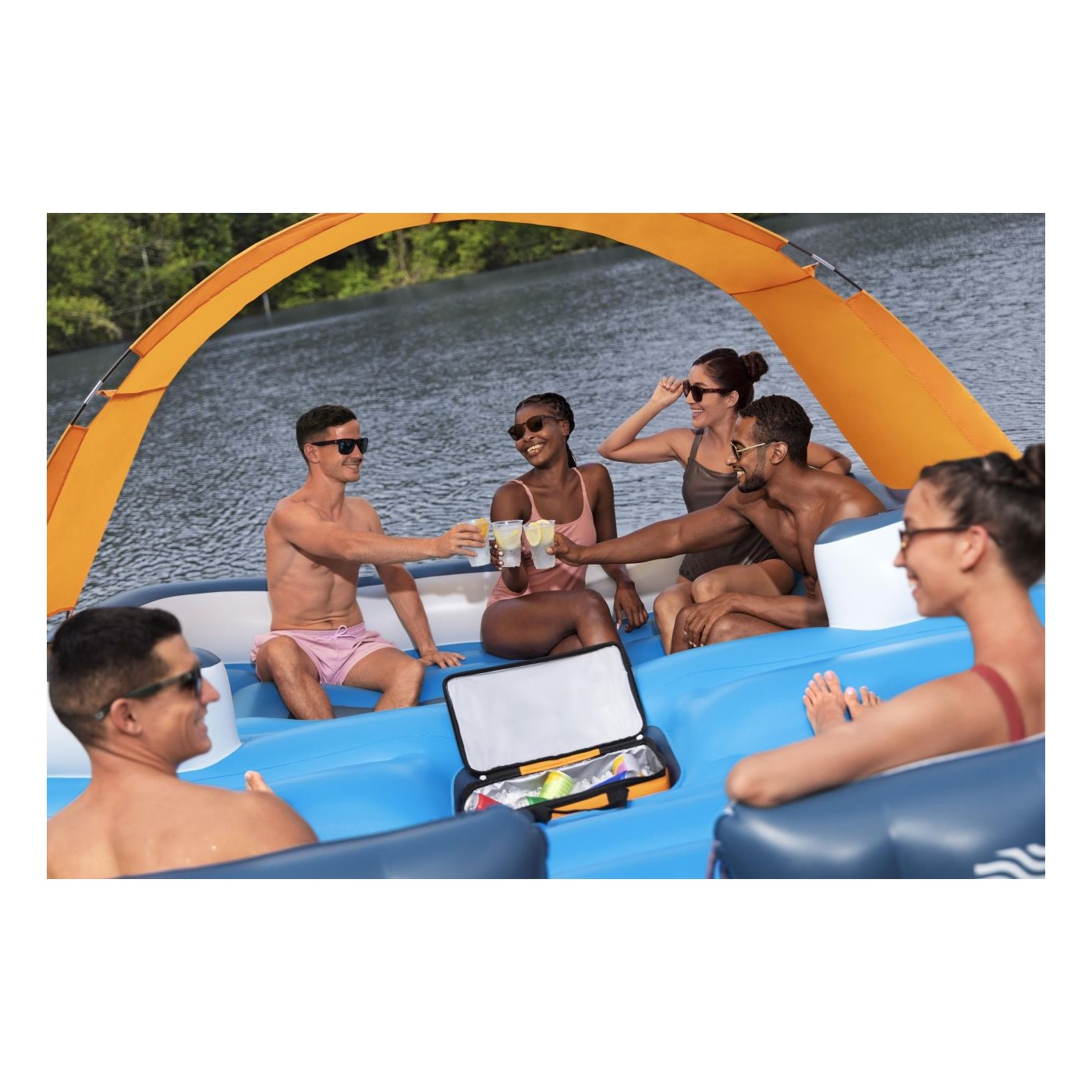 Velký ležák na plavání pro 6 oso BESTWAY 373x264x73cm + Kšilt + Termo taška + Sítkované dno + Opěradla
