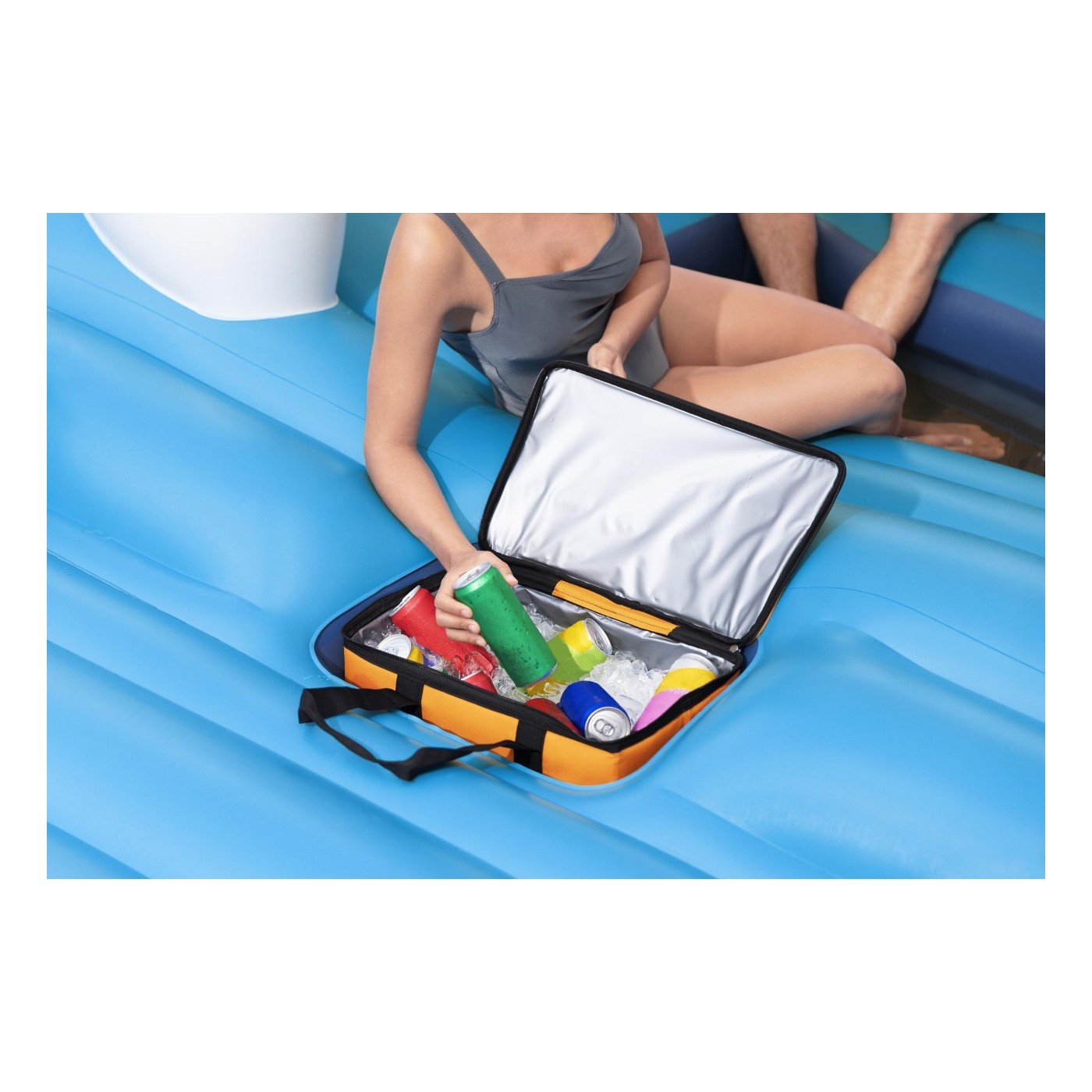Velký ležák na plavání pro 6 oso BESTWAY 373x264x73cm + Kšilt + Termo taška + Sítkované dno + Opěradla