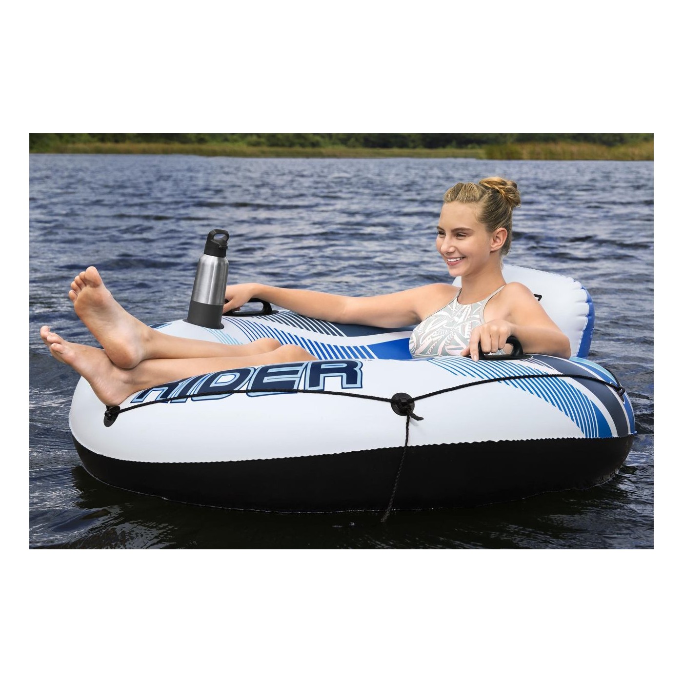 BESTWAY 135cm nafukovací plavecká matrace Rapid Rider Opěradlo Síťované spodní držáky nápojů
