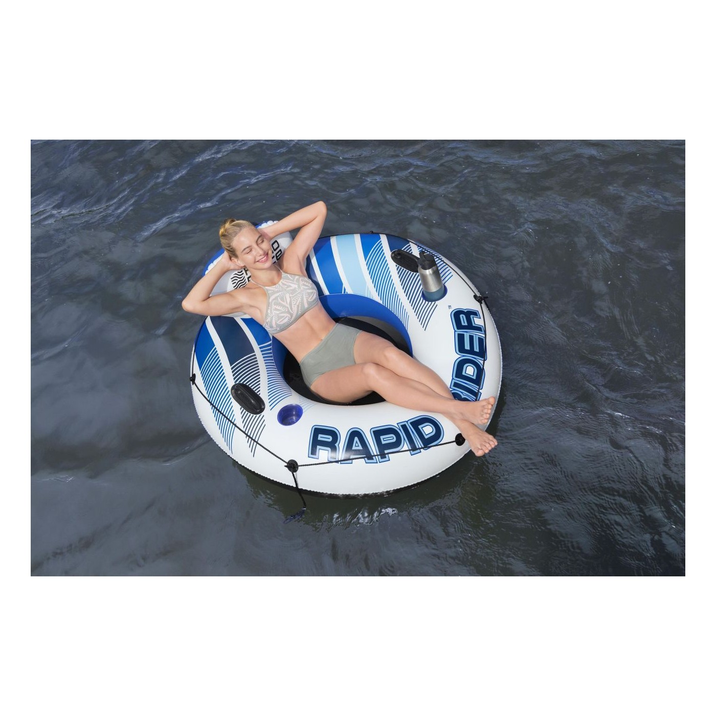 BESTWAY 135cm nafukovací plavecká matrace Rapid Rider Opěradlo Síťované spodní držáky nápojů