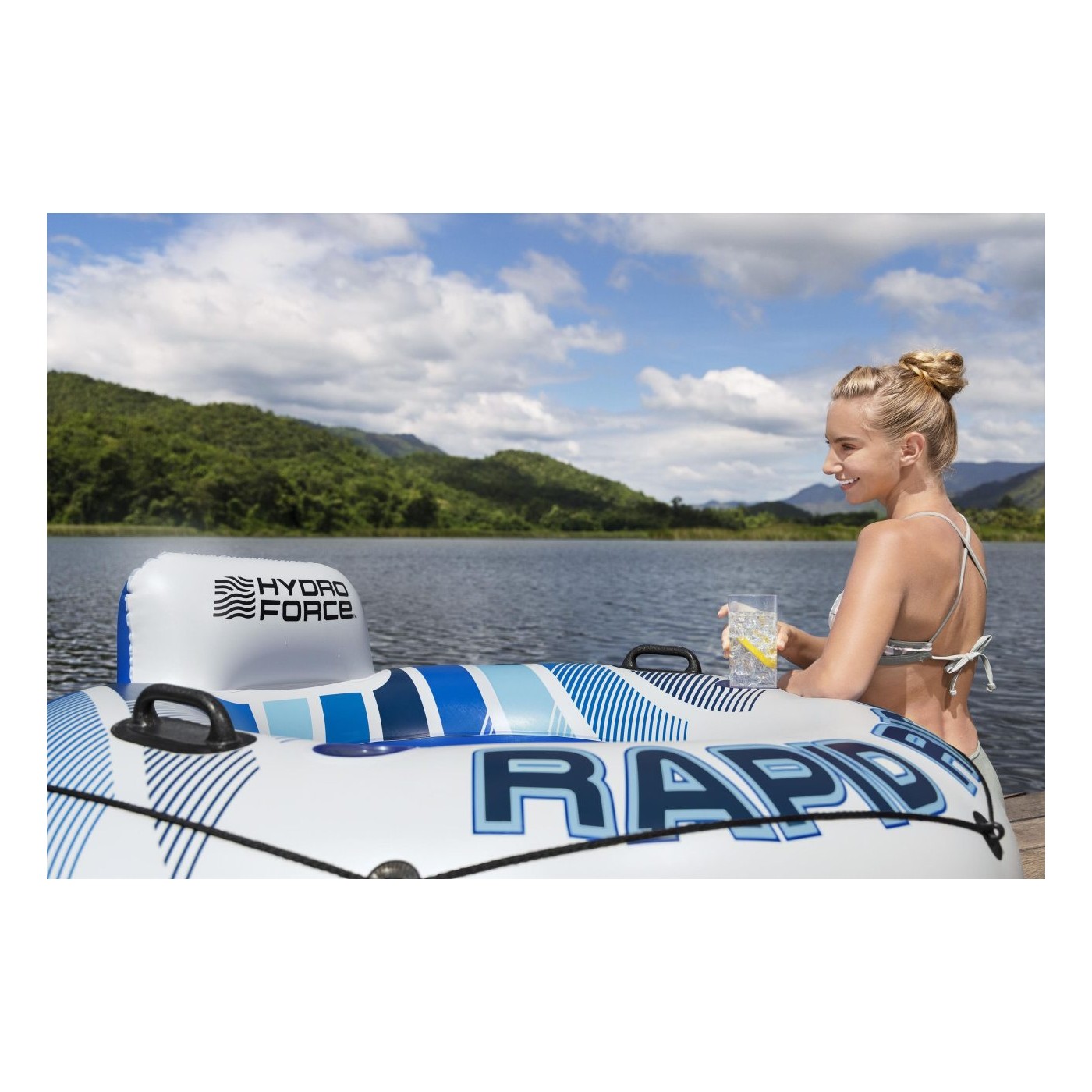 BESTWAY 135cm nafukovací plavecká matrace Rapid Rider Opěradlo Síťované spodní držáky nápojů