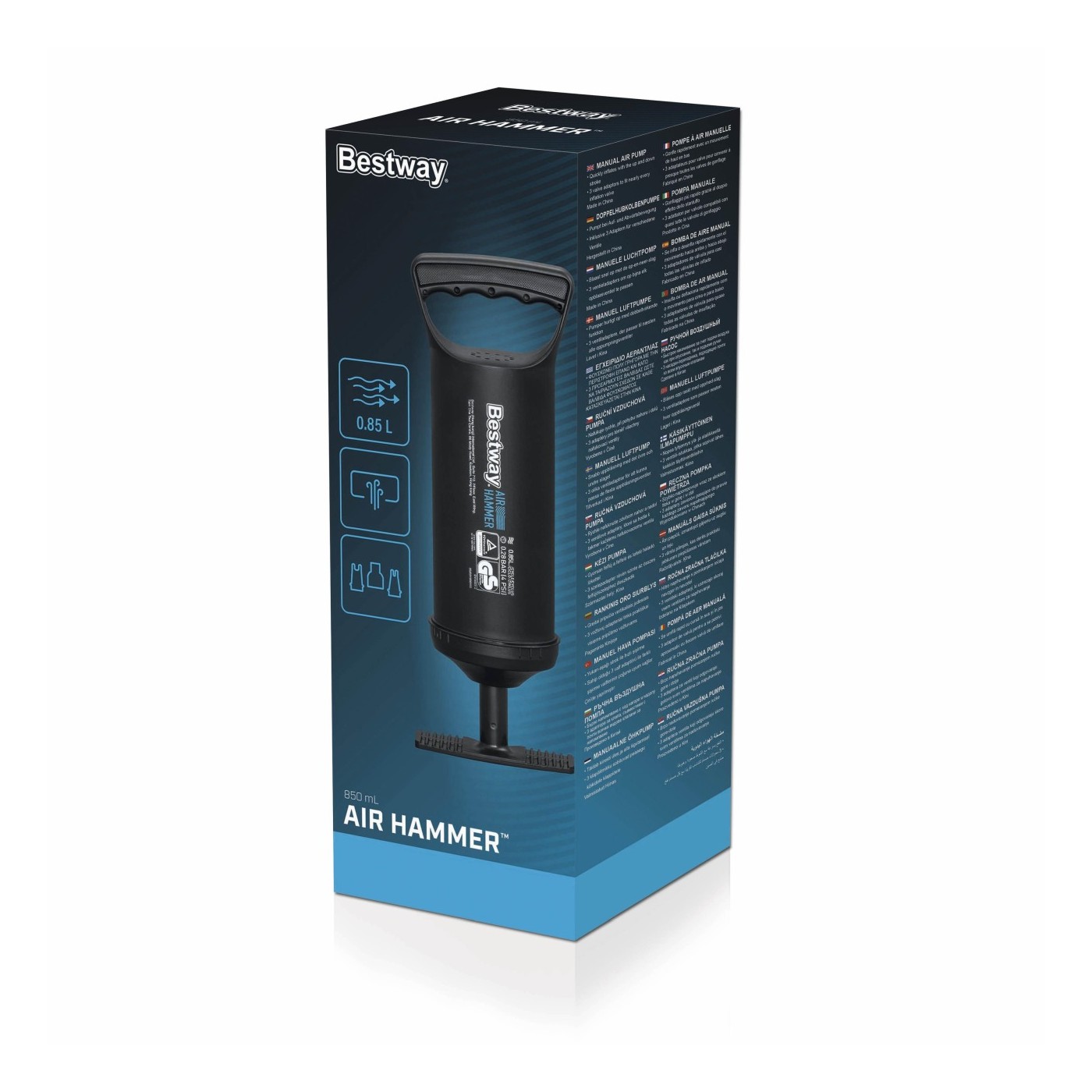 Ruční pístová pumpa BESTWAY 0,85 L/cyklus + 3 špičky + flexibilní váza