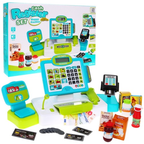 Realistická dětská pokladna 3+ kalkulačka s dotykovým panelem + skener + imitace jídla