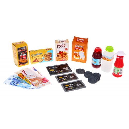 Realistická dětská pokladna 3+ kalkulačka s dotykovým panelem + skener + imitace jídla