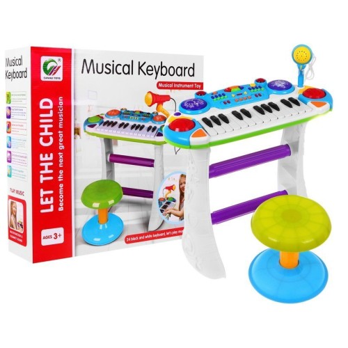Modrá hudební sada klávesnice Snare Keyboard + Výstrahy + Mikrofon pro děti 3+ Světla + Zvuky 2 oktávy