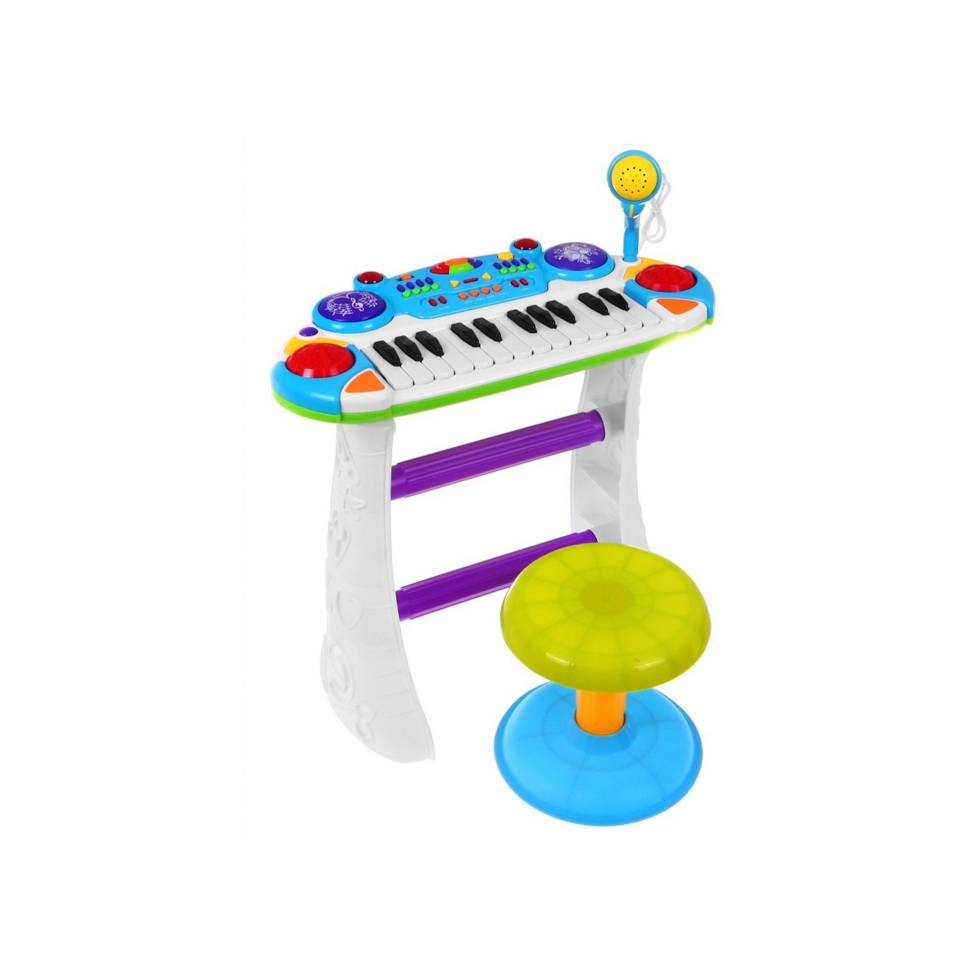 Modrá hudební sada klávesnice Snare Keyboard + Výstrahy + Mikrofon pro děti 3+ Světla + Zvuky 2 oktávy