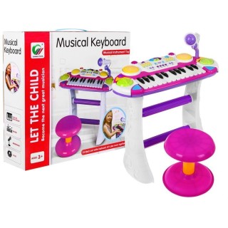 Modrá hudební sada klávesnice Snare Keyboard + Výstrahy + Mikrofon pro děti 3+ Světla + Zvuky 2 oktávy