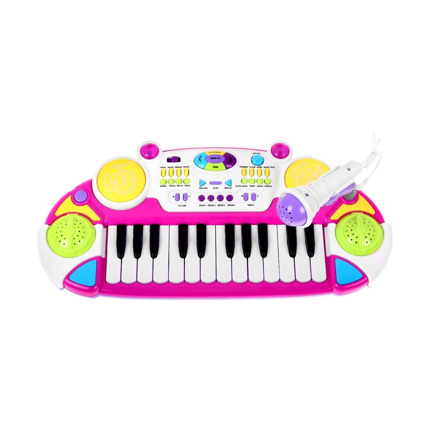 Modrá hudební sada klávesnice Snare Keyboard + Výstrahy + Mikrofon pro děti 3+ Světla + Zvuky 2 oktávy