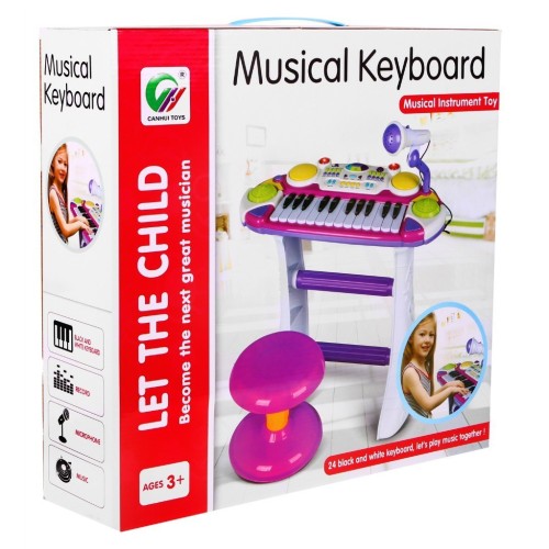 Modrá hudební sada klávesnice Snare Keyboard + Výstrahy + Mikrofon pro děti 3+ Světla + Zvuky 2 oktávy