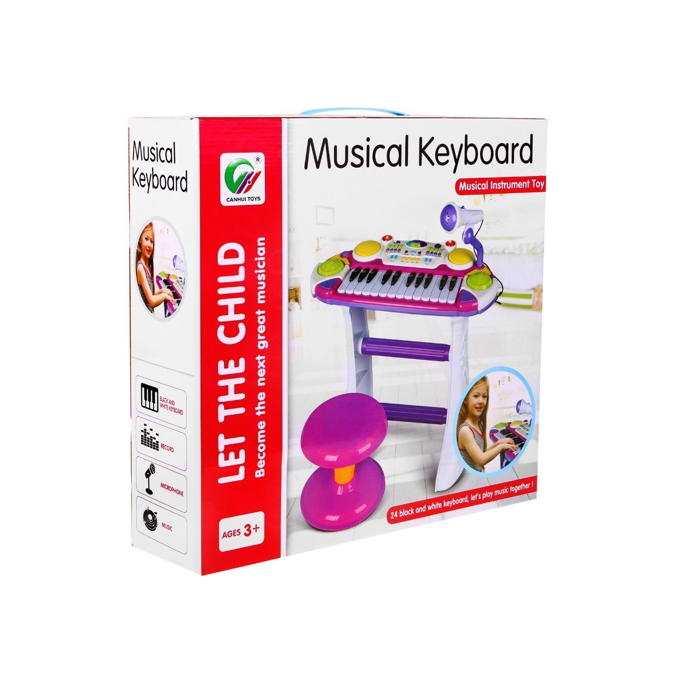 Modrá hudební sada klávesnice Snare Keyboard + Výstrahy + Mikrofon pro děti 3+ Světla + Zvuky 2 oktávy