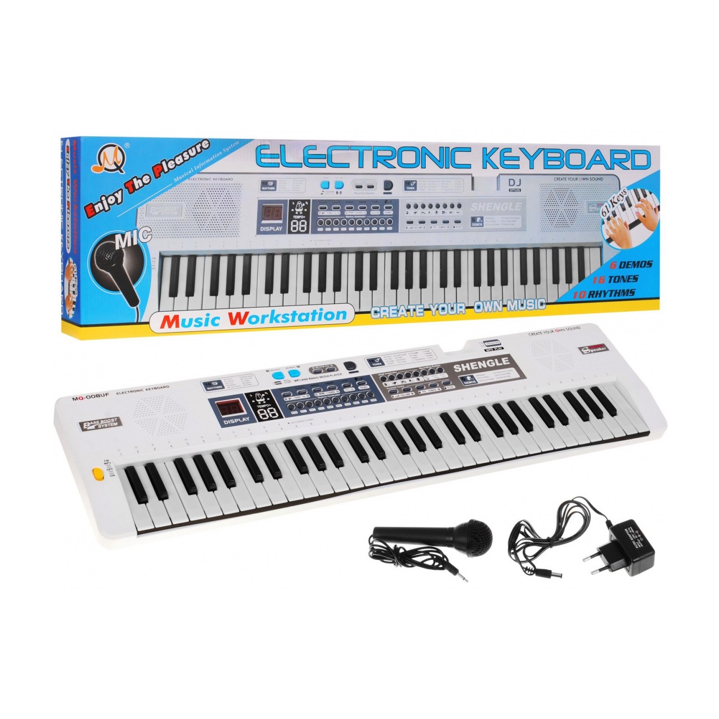 Bílý keybord pro děti 5+ mikrofon nahrávání stereo reproduktory - model č. 008