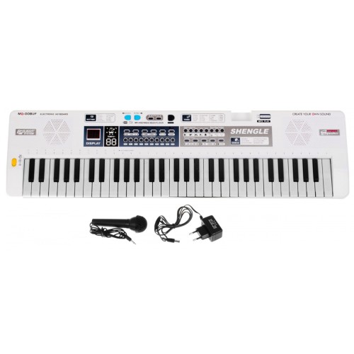 Bílý keybord pro děti 5+ mikrofon nahrávání stereo reproduktory - model č. 008