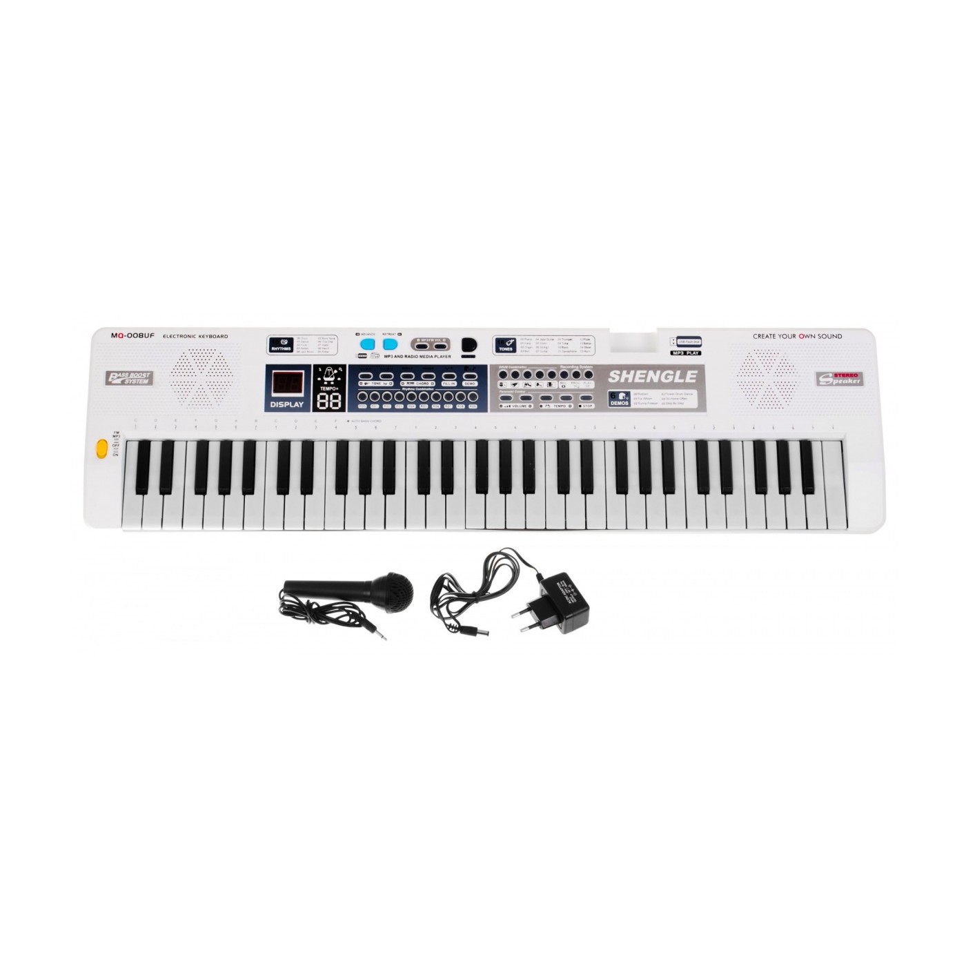 Bílý keybord pro děti 5+ mikrofon nahrávání stereo reproduktory - model č. 008