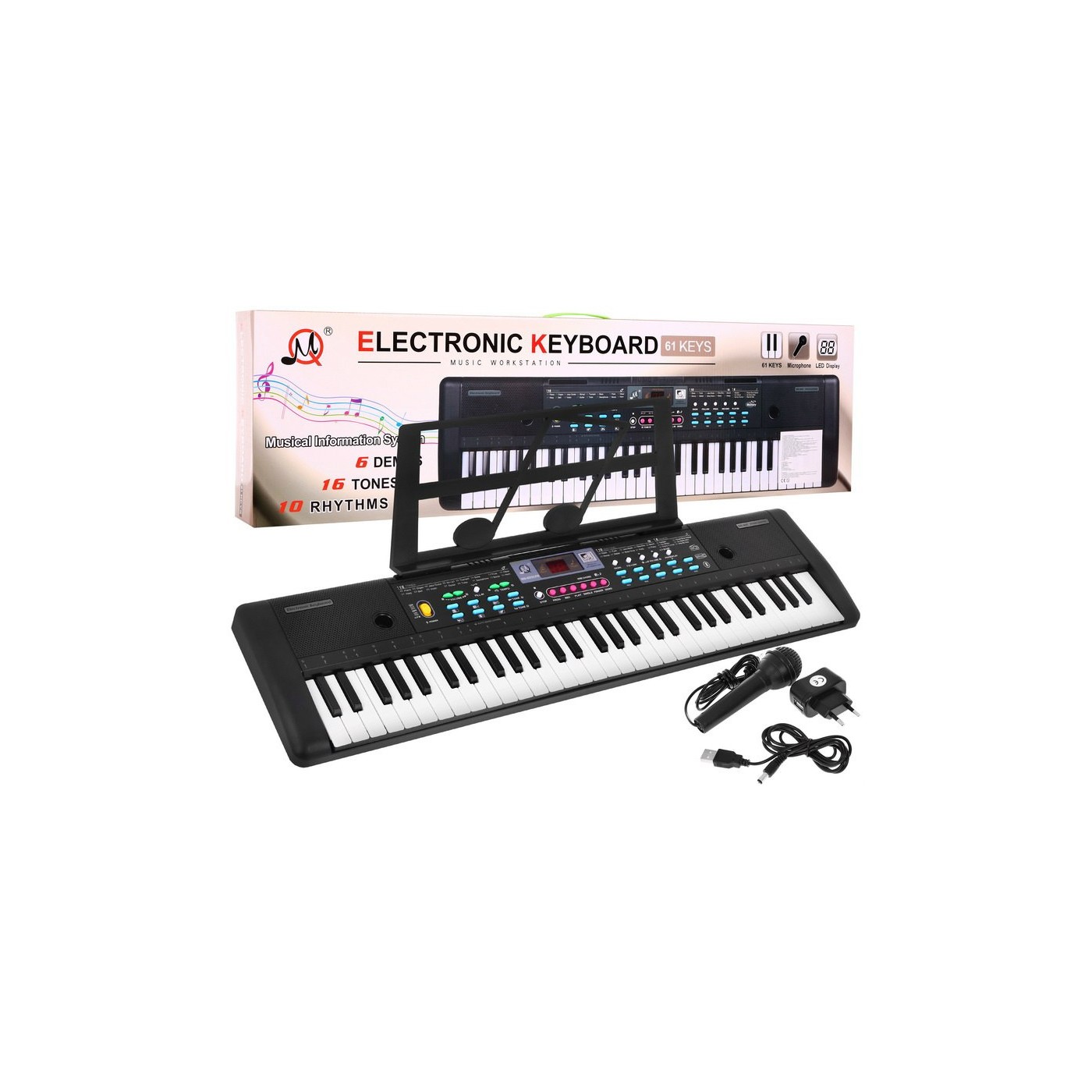 Keybord pro děti 5+ Stojan na poznámky Mikrofon + Barevná tlačítka - model č. 605