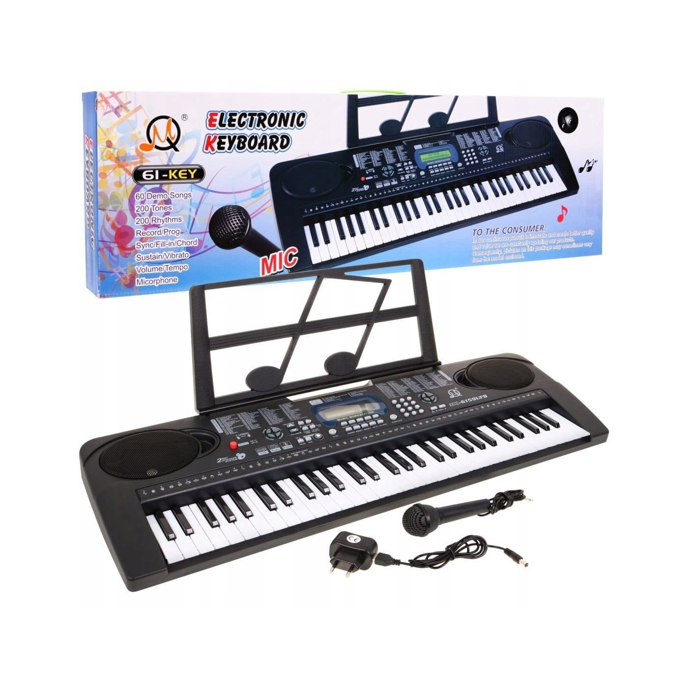 Keybord pro děti 5+ mikrofon poznámkový stojan USB MP3 otáčkoměr - model č. 6159
