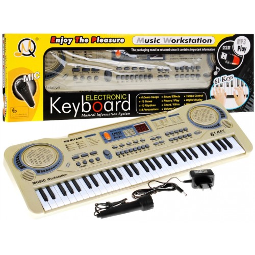 Béžový keybord pro děti 5+ mikrofon + nahrávání + USB MP3 - model # 811