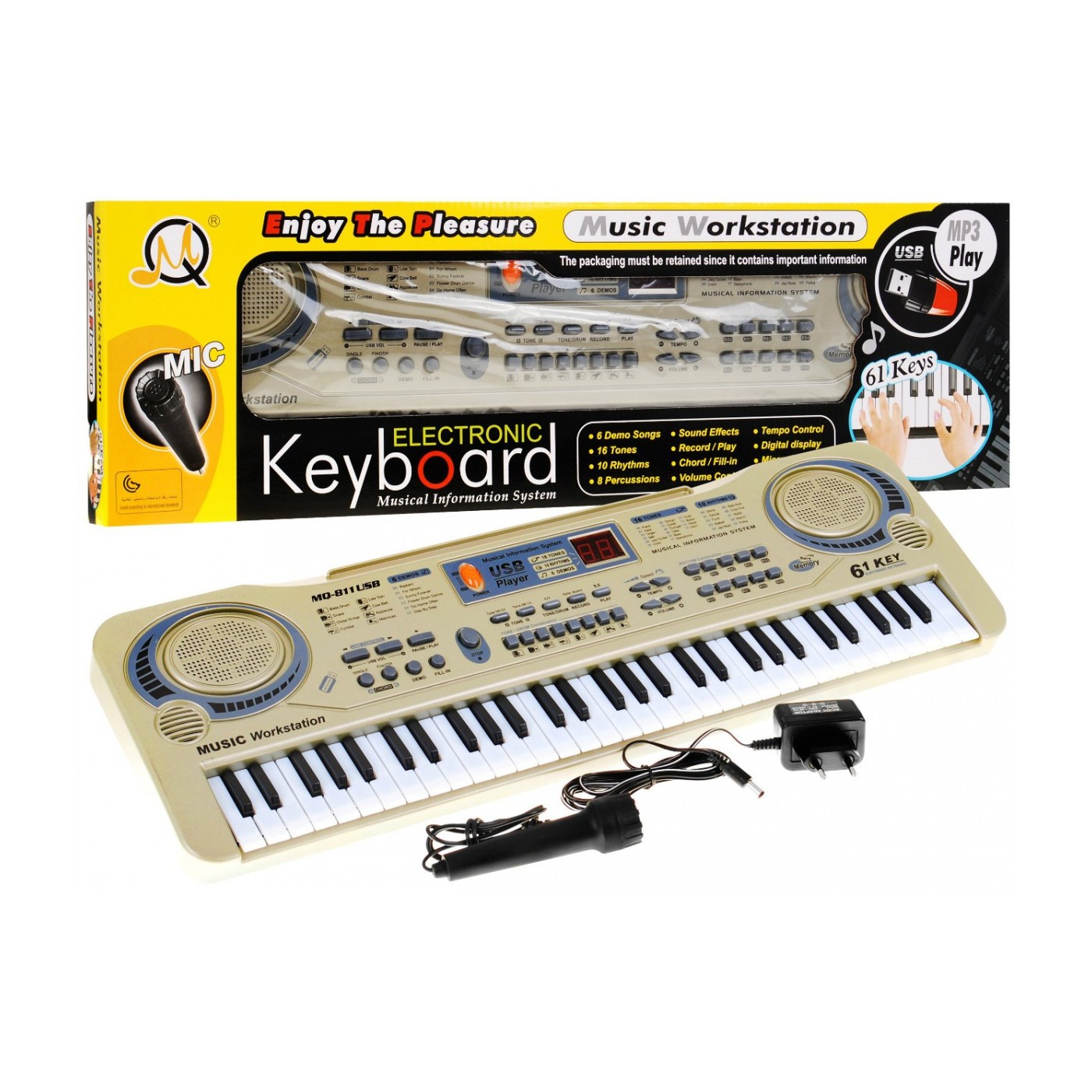 Béžový keybord pro děti 5+ mikrofon + nahrávání + USB MP3 - model # 811