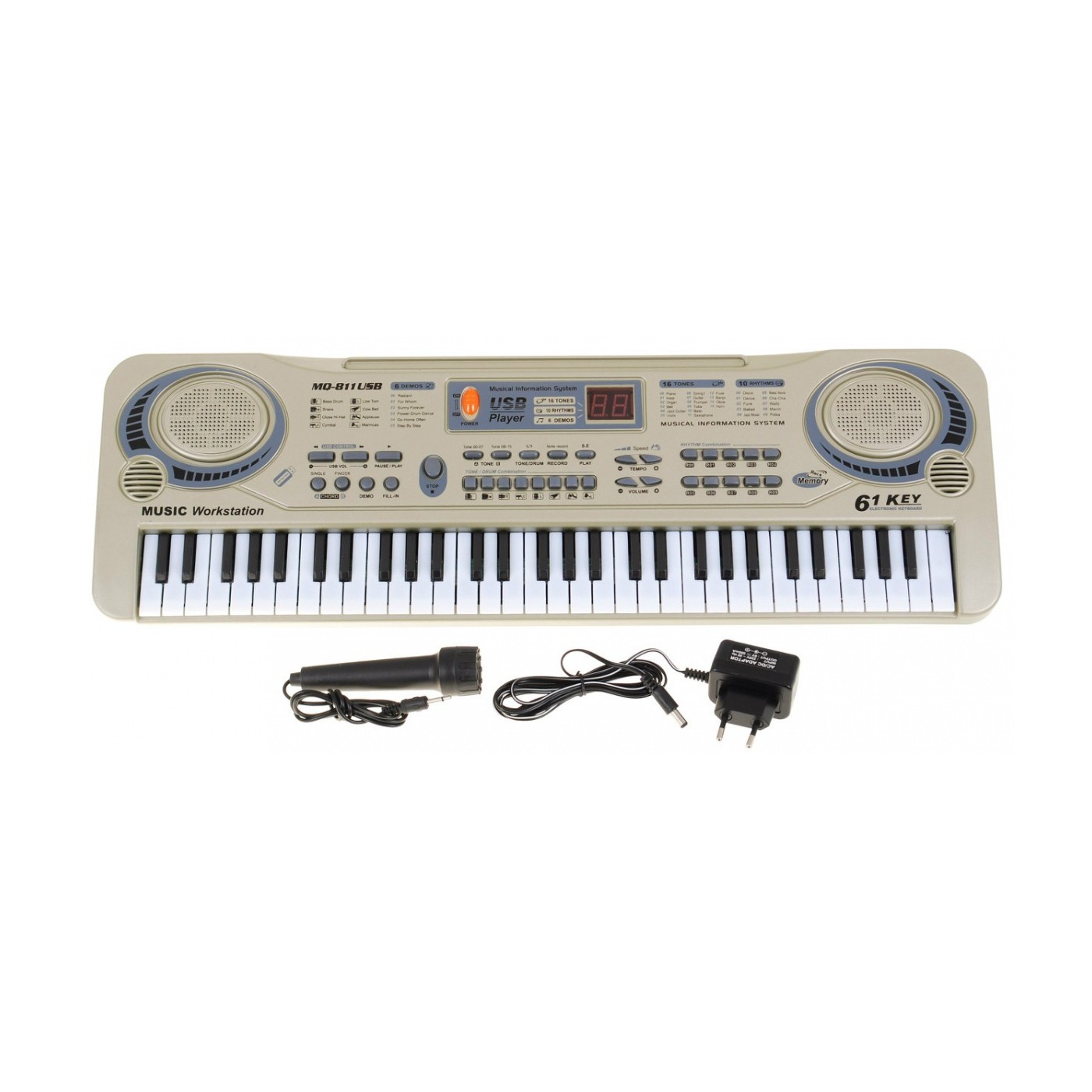 Béžový keybord pro děti 5+ mikrofon + nahrávání + USB MP3 - model # 811