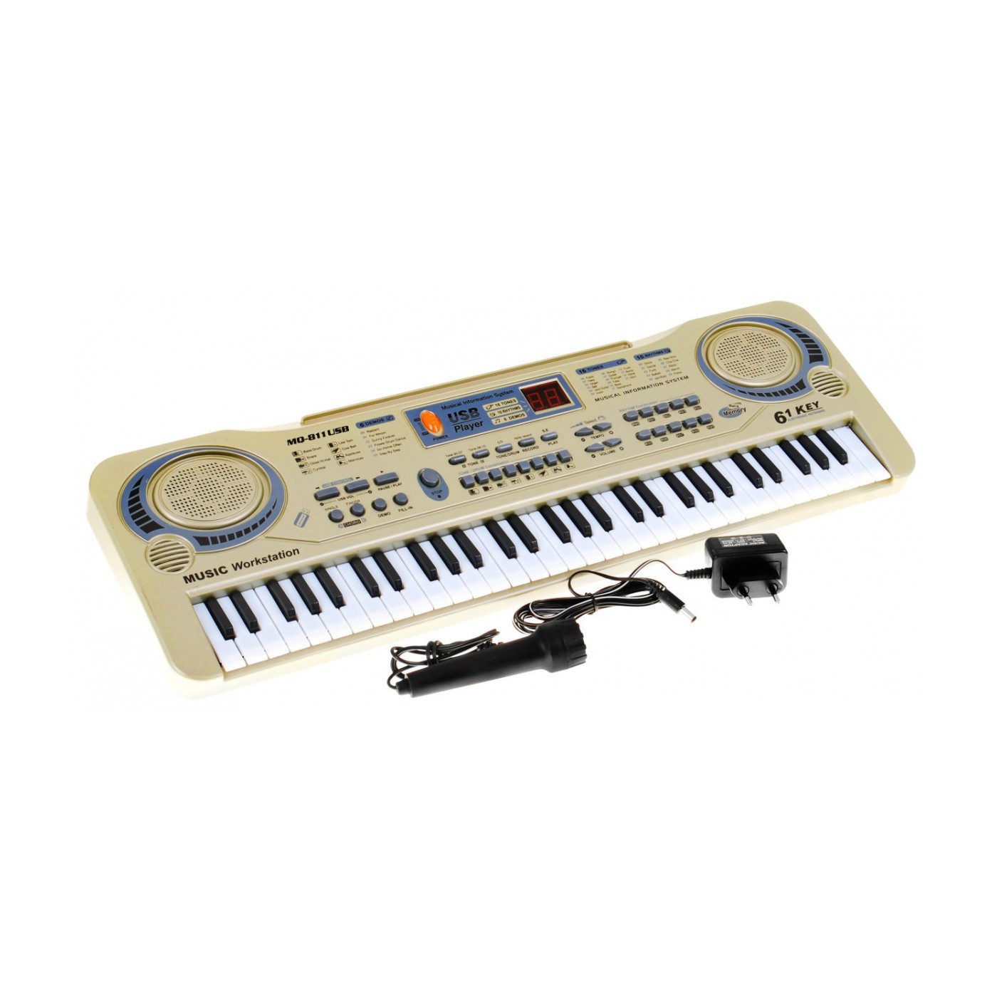 Béžový keybord pro děti 5+ mikrofon + nahrávání + USB MP3 - model # 811