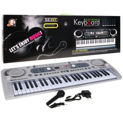 Stříbrný keybord pro děti 5+ mikrofon + USB nahrávání - model # 824