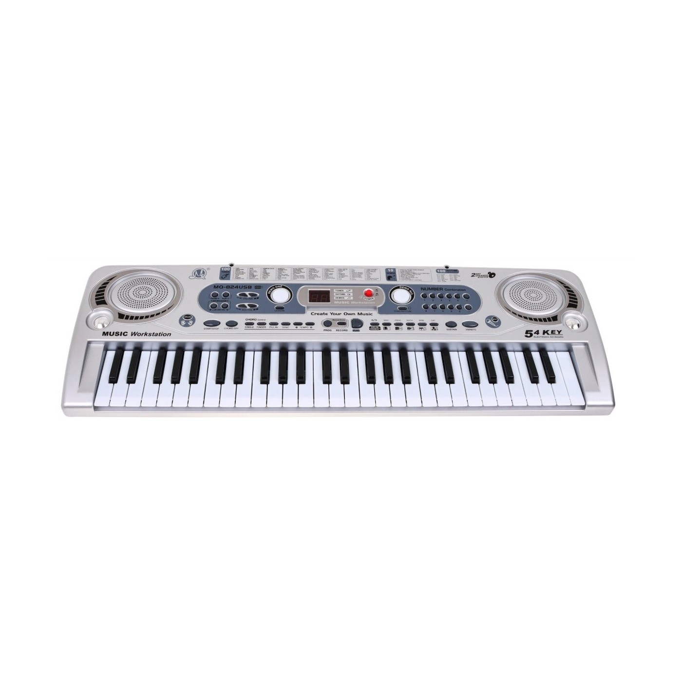 Stříbrný keybord pro děti 5+ mikrofon + USB nahrávání - model # 824