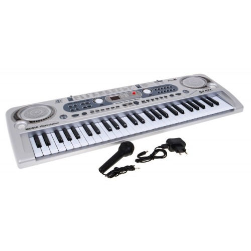 Stříbrný keybord pro děti 5+ mikrofon + USB nahrávání - model # 824