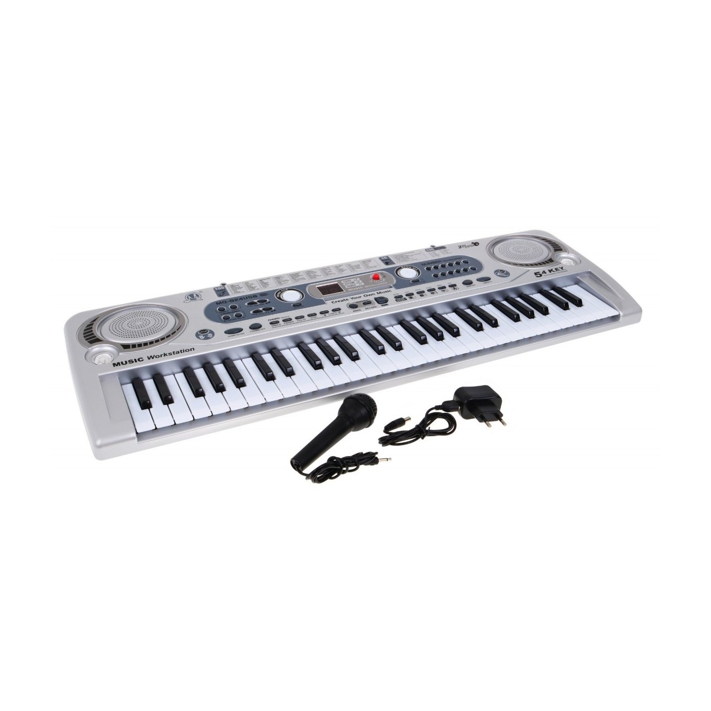 Stříbrný keybord pro děti 5+ mikrofon + USB nahrávání - model # 824
