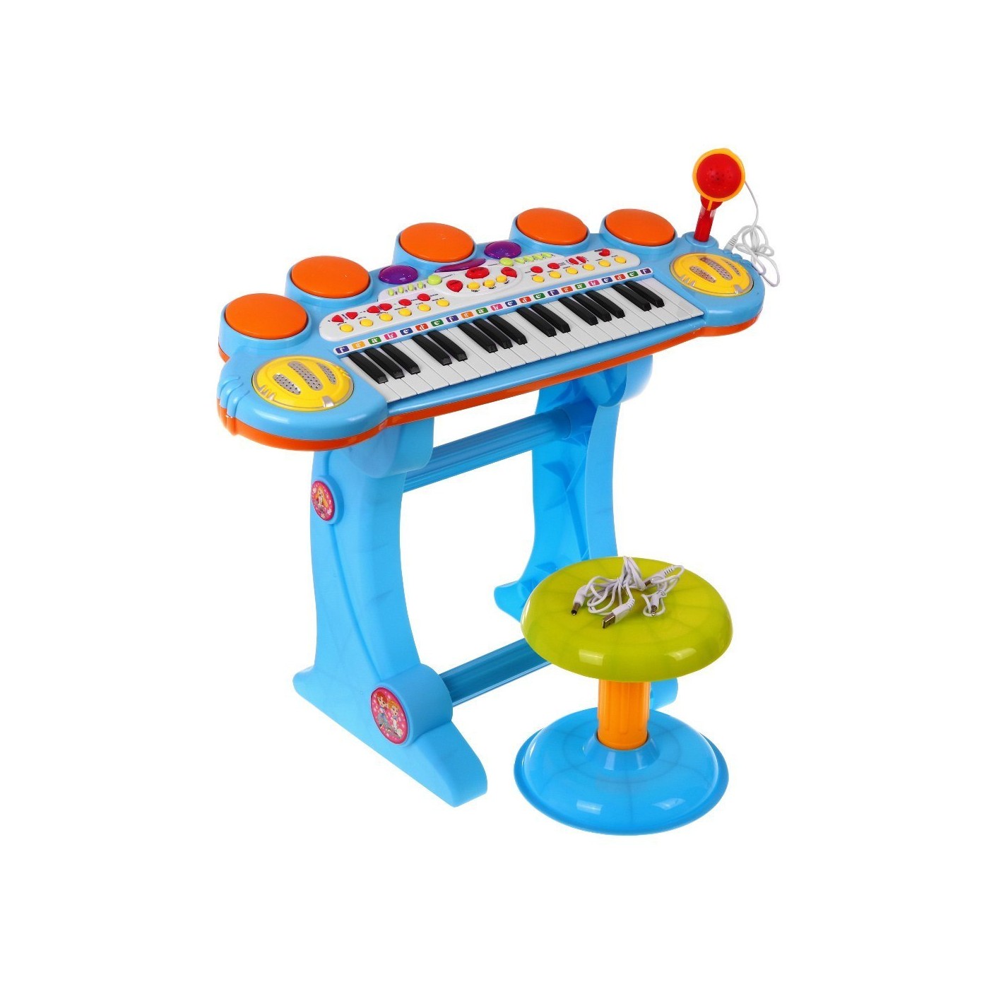 Modrá hudební sada keybord Snare mikrofon děti 3 světla 3 oktávy