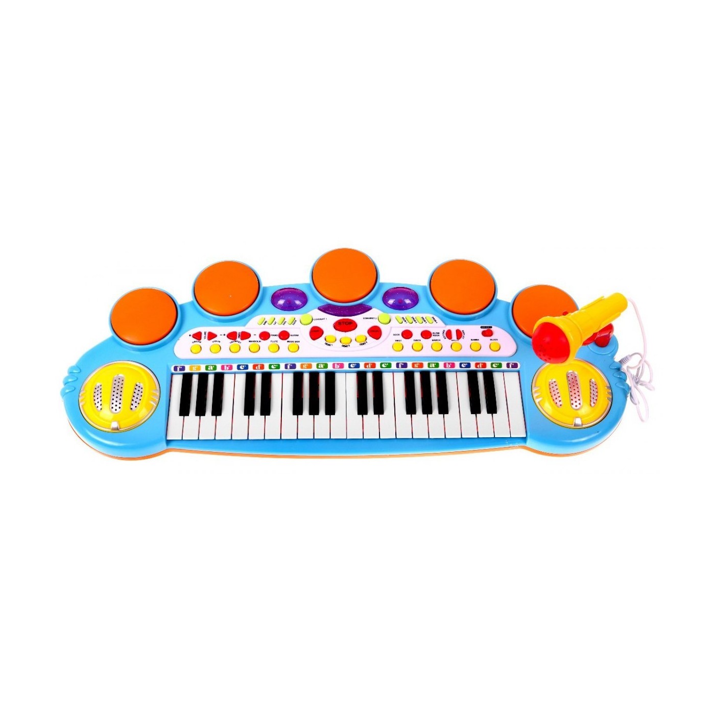 Modrá hudební sada keybord Snare mikrofon děti 3 světla 3 oktávy