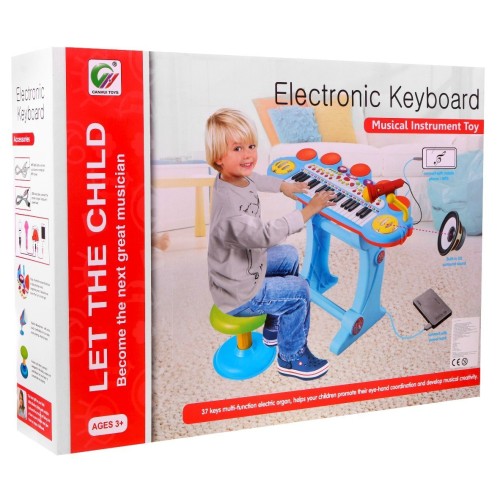 Modrá hudební sada keybord Snare mikrofon děti 3 světla 3 oktávy
