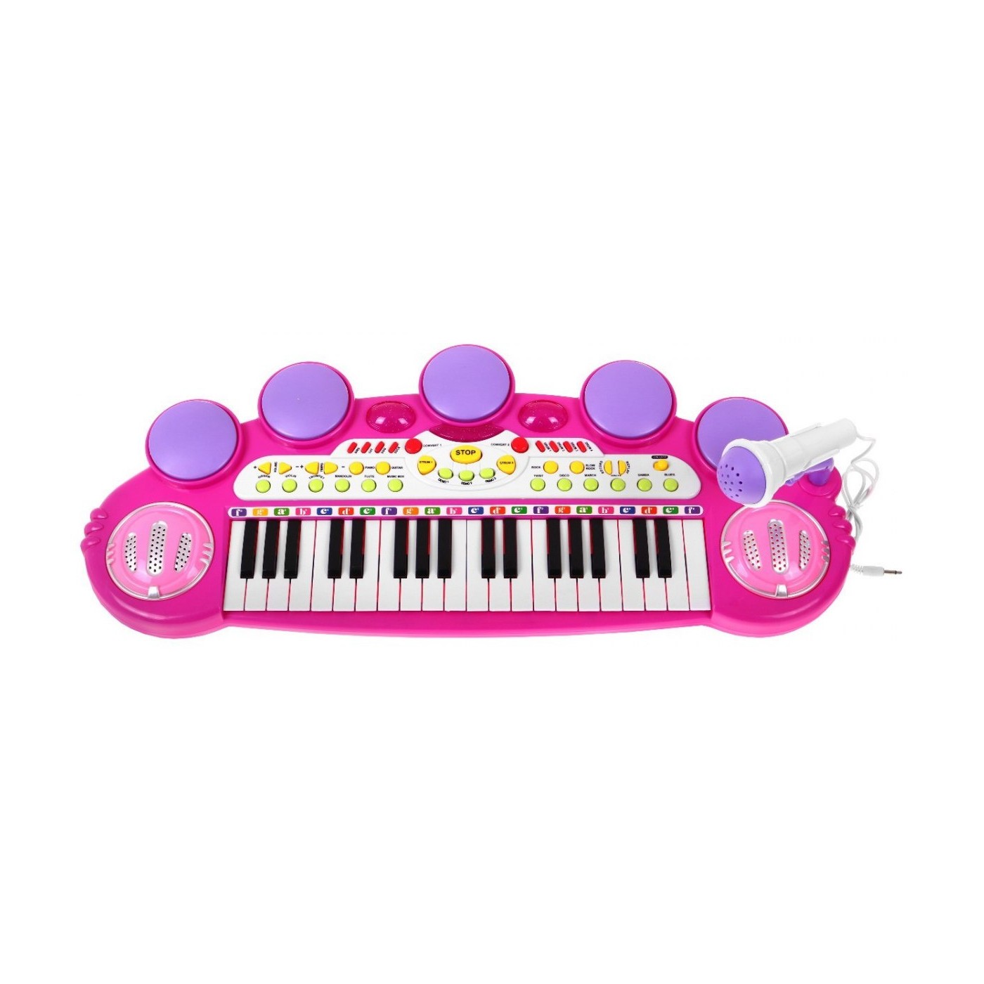Růžová hudební sada keybord  Snare mikrofon děti 3 světla 3 oktávy