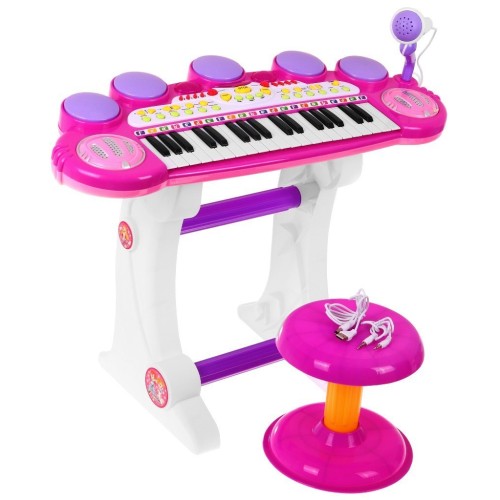Růžová hudební sada keybord  Snare mikrofon děti 3 světla 3 oktávy