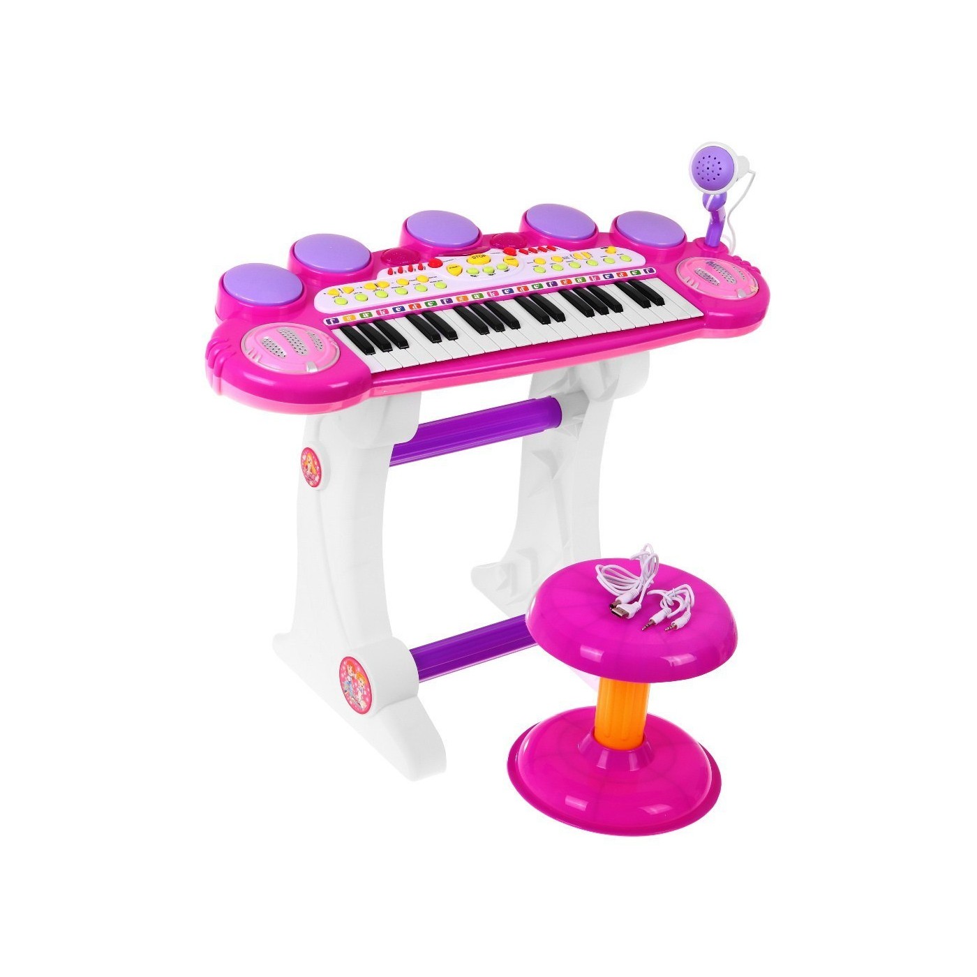 Růžová hudební sada keybord  Snare mikrofon děti 3 světla 3 oktávy