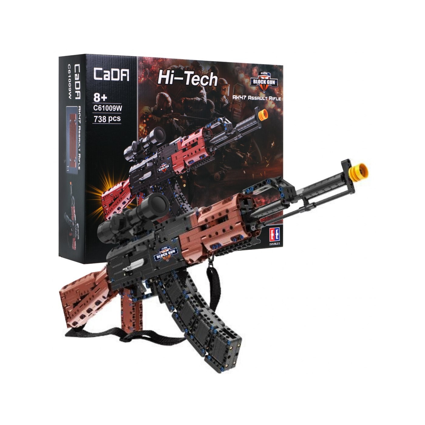 Technické bloky CaDA 738 el. Dětská puška AK47 6+ střelecká funkce + pohyblivé funkce