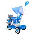 3kolové dětské kolo Blue Elephant + Zvuky + Stříška + Zábrana + Opěrka na nohy + Rukojeť + Úložný prostor