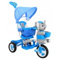 3kolové dětské kolo Blue Elephant + Zvuky + Stříška + Zábrana + Opěrka na nohy + Rukojeť + Úložný prostor