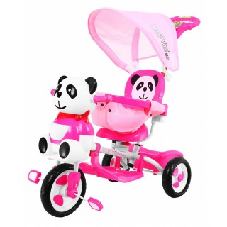3kolové dětské kolo Panda Pink + Sounds + Canopy + Barrier + Opěrka na nohy + Rukojeť + Úložný prostor