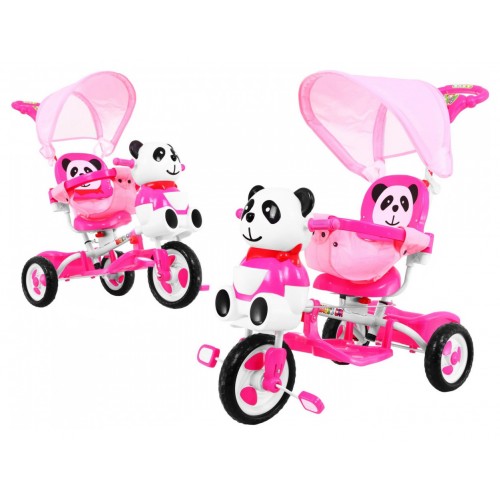 3kolové dětské kolo Panda Pink + Sounds + Canopy + Barrier + Opěrka na nohy + Rukojeť + Úložný prostor
