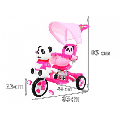 3kolové dětské kolo Panda Pink + Sounds + Canopy + Barrier + Opěrka na nohy + Rukojeť + Úložný prostor