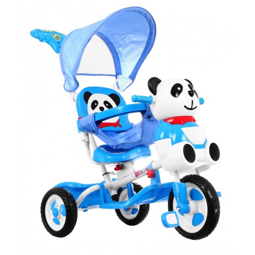 3kolové dětské kolo Panda Blue + Sounds + Canopy + Barrier + Opěrka na nohy + Rukojeť + Úložný box